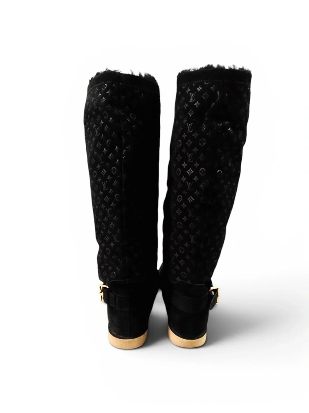 LOUIS VUITTON LV Monogram Black Suede Knee Boot EU38.5